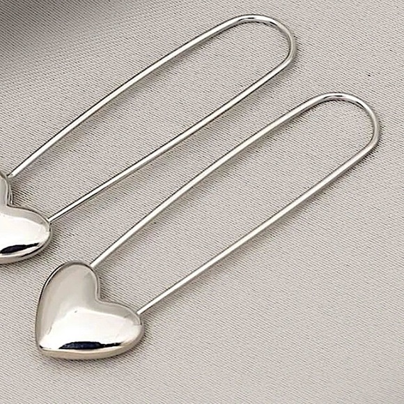 Sterling Silver Heart Safety Pin Earrings - Picture 3 of 4